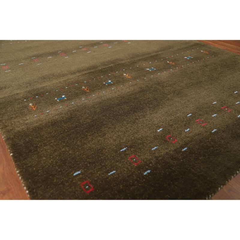 Hand Knotted Oriental 100% Wool Carpet Tribal Animal Pictorial Brown Gabbeh Area Rug - 7' 11'' X 4' 11''
