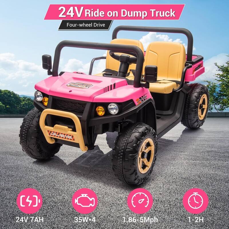 24V 2 Seater Ride On Dump Truck UTV Toy for Kids Best Gifts