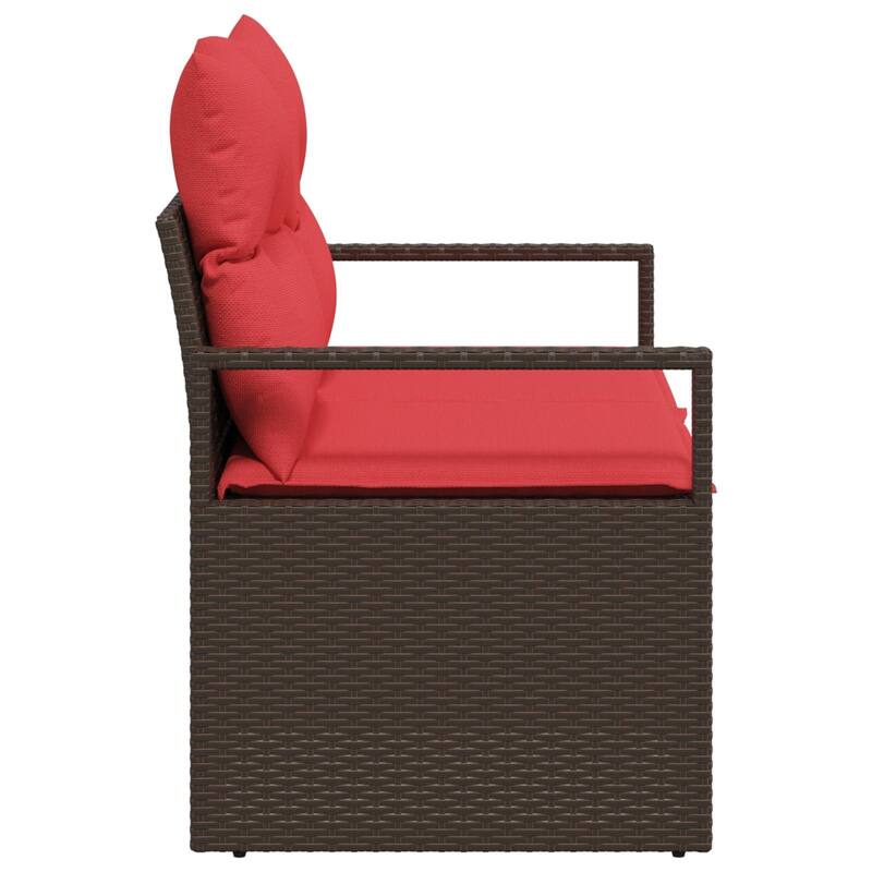 vidaXL 2-Seater Garden Sofa with Cushions Black/Brown/Grey Poly Rattan - 24.4 x 47.2 x 27.2