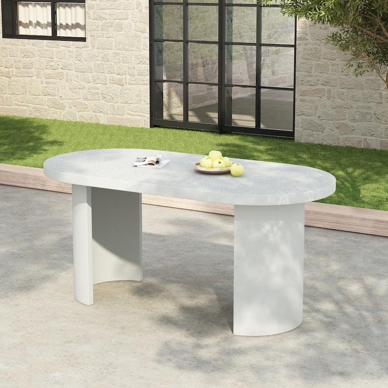 Christopher Knight Home - Eulalia Handcrafted Outdoor Concrete Dining Table with Modern Legs - Terrazzo White