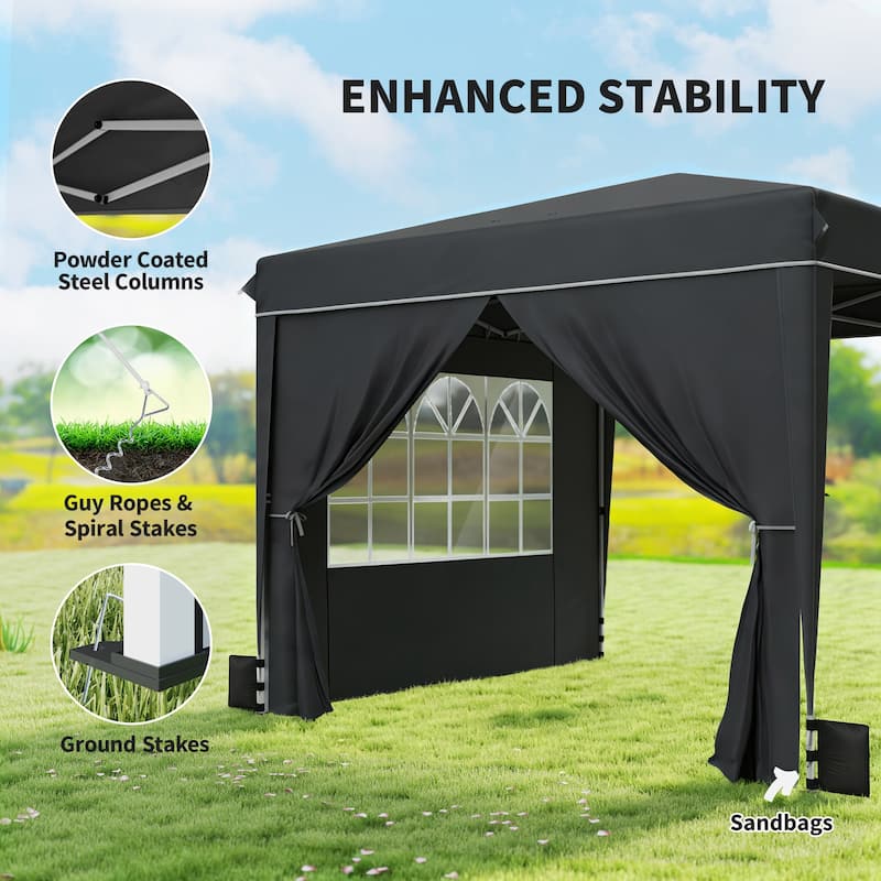 Outsunny 10 x 10 ft Pop Up Canopy Tent with Sidewalls, UPF50+ Outdoor Portable Instant Canopy Shelter with Carry Bag, Sandbags