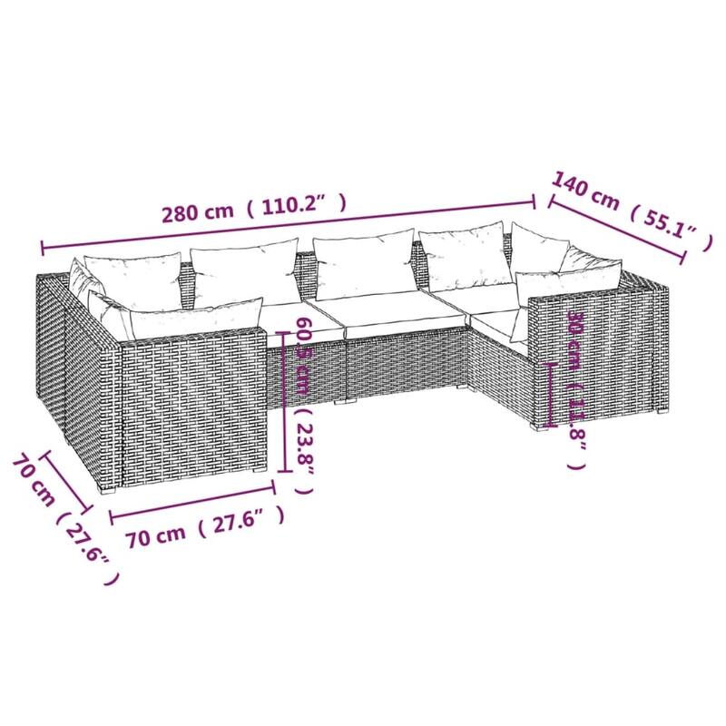 vidaXL Patio Lounge Set Outdoor Sectional Sofa Set Table Garden Poly Rattan - 27.6" x 27.6" x 23.8"