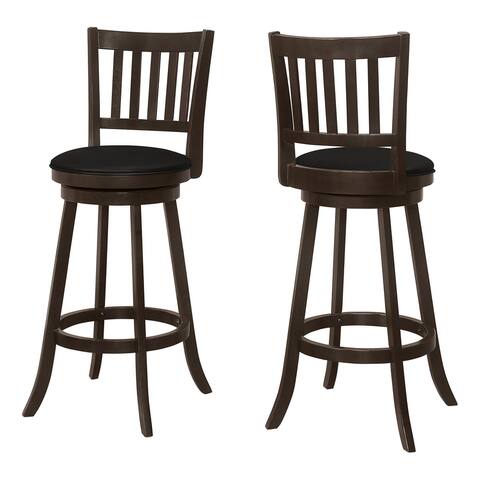 Bar Stool, Set Of 2, Swivel, Bar Height, Wood, Pu Leather Look, Transitional - 17.5" x 18.25" x 44"