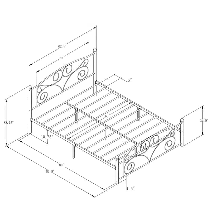 Queen Size Metal Bed Frame with Headboard and Footboard, Sturdy and Easy to Assemble