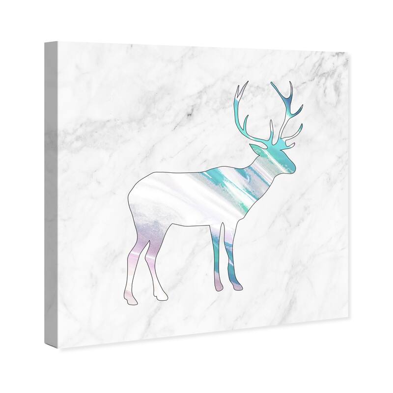 Wynwood Studio Canvas Animals Deer Holo and Marble White and Metallic White Modern & Contemporary Wall Art Canvas Print