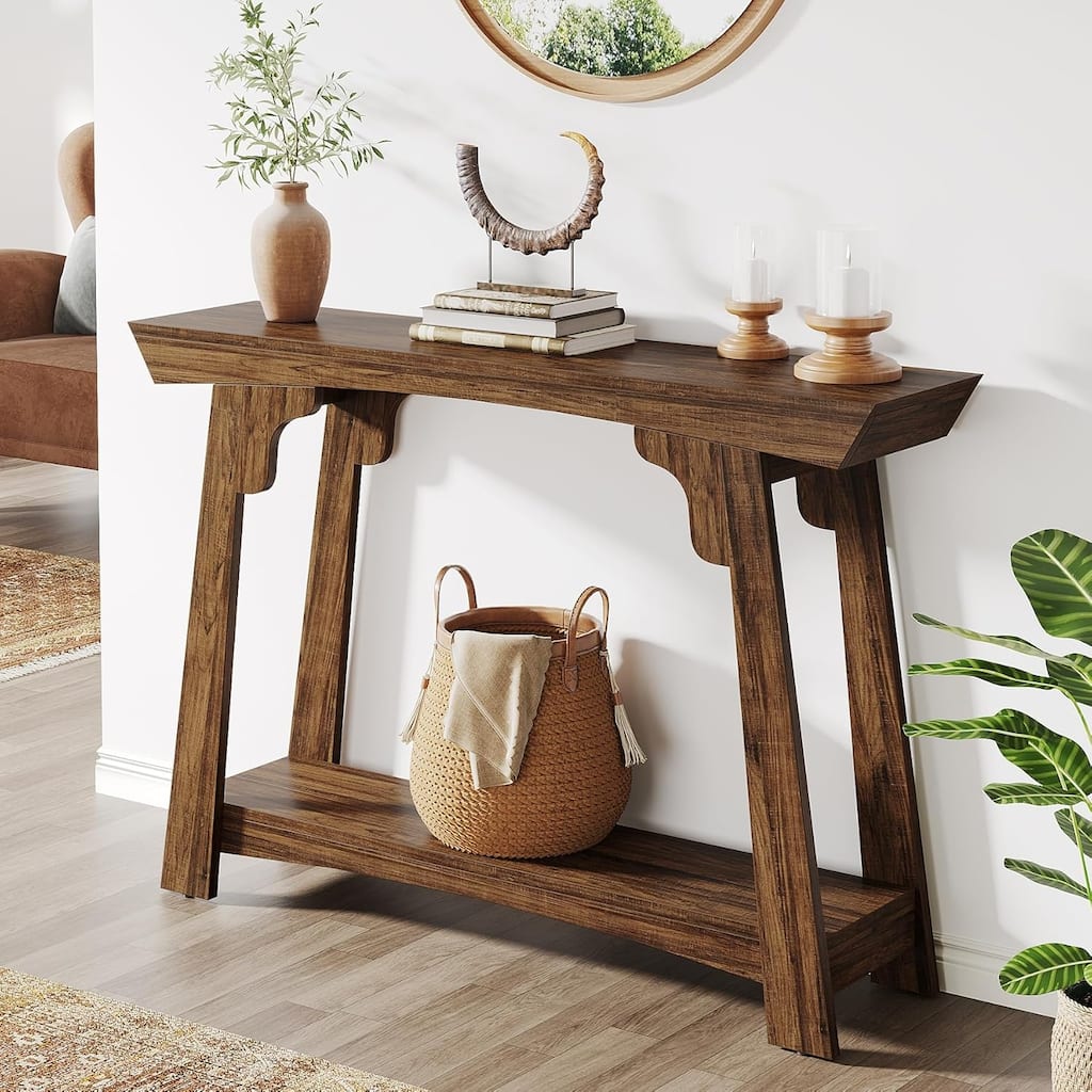 Wood Console Table, 2-Tier Narrow Entryway Table with Storage Shelf