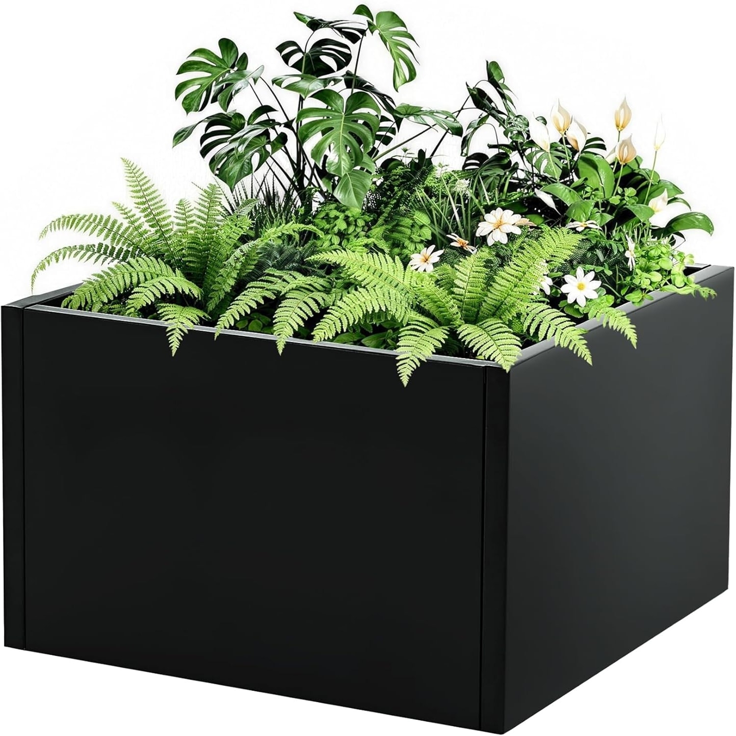 18x18x12 in Snap-Together Metal Raised Garden Bed Modern Black Square Planter With Base