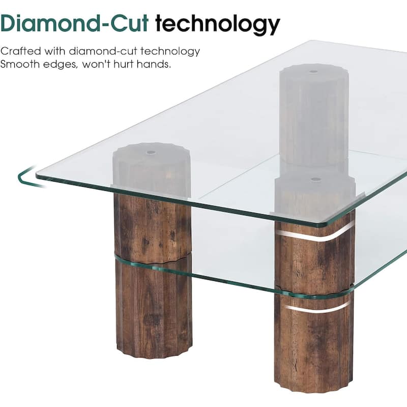 Ivinta 44"W×24"D Rectangular Coffee Table with Tempered Glass Top, Roma Stylish Legs
