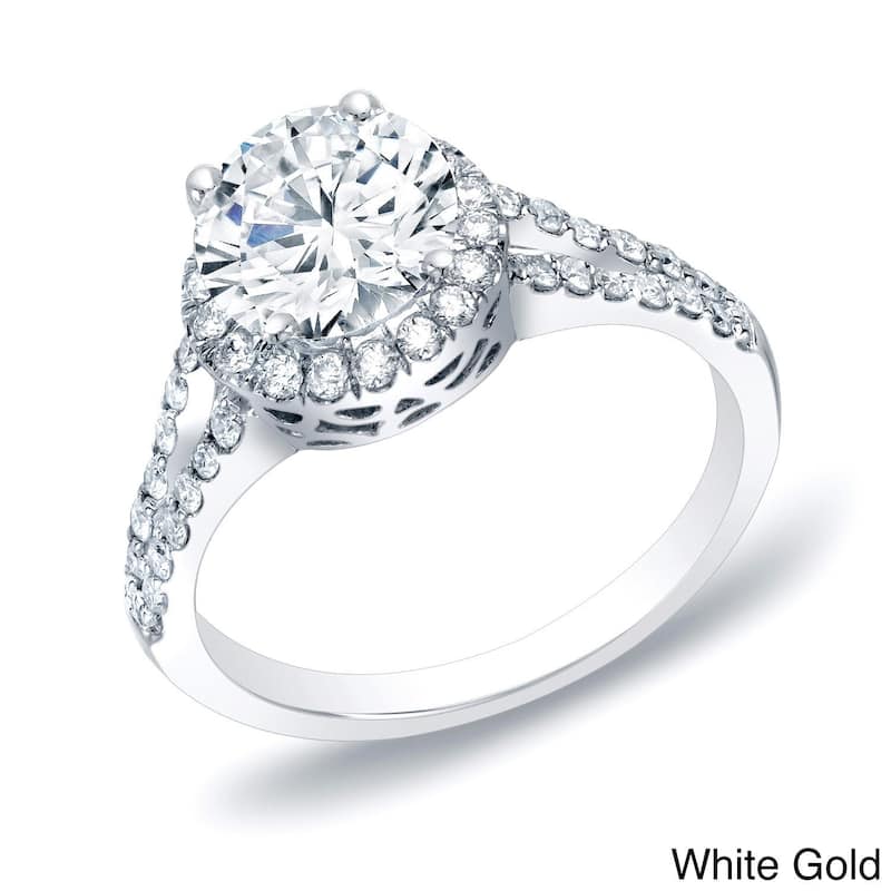 Auriya 14k Gold 1 1/4ctw Split-shank Halo Diamond Engagement Ring - White - 9