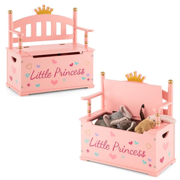 slide 2 of 11, Costway Kids Princess Wooden Bench Seat Toy Box Storage Organizer - See Details Pink - See Details