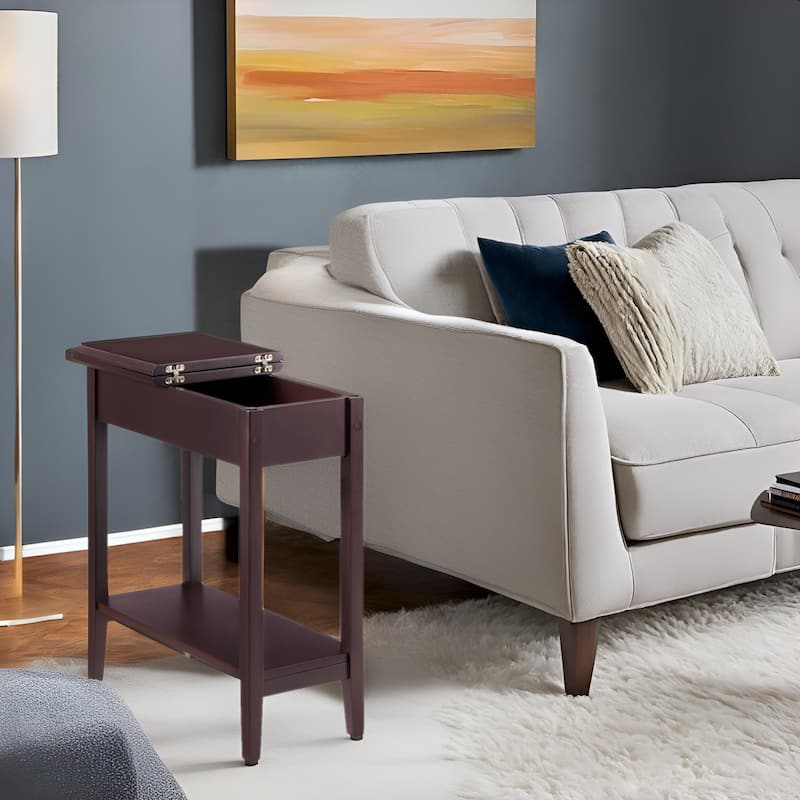 Wooden Flip-Top Side Table with Spacious Storage, Compact Space-Saving Design and Convenient Shelf