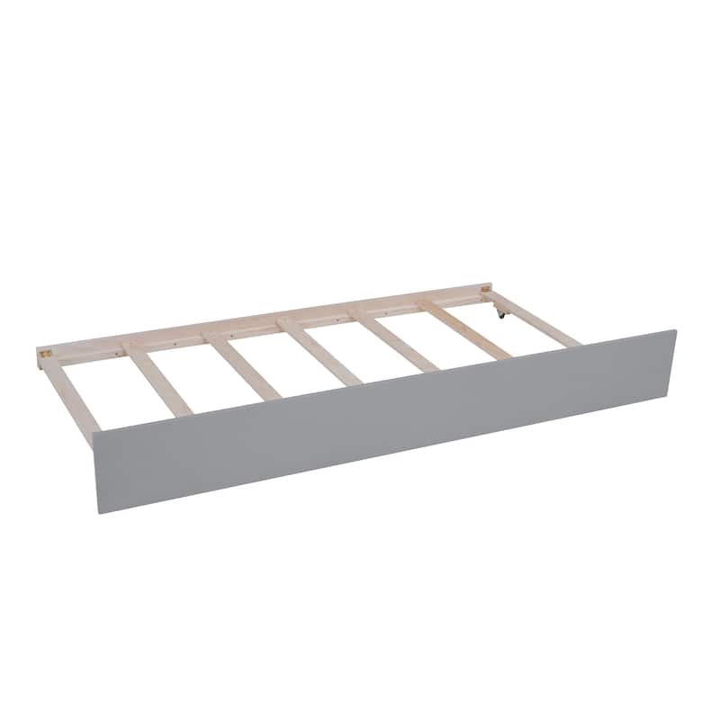 Full Size Wooden House Bed with Twin Size Trundle, Roof and Fence