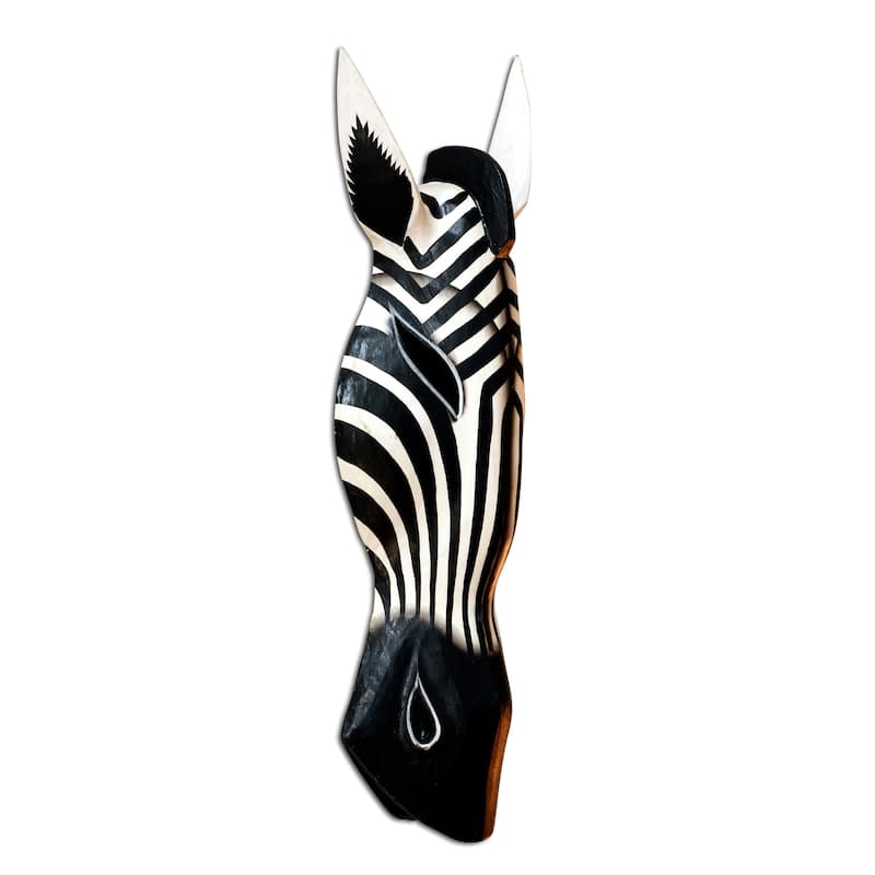 Wooden Tribal Zebra Mask Black White Stripe Hand Carved Wall Plaque Hanging Home Decor Accent Art Unique Sculpture Decoration