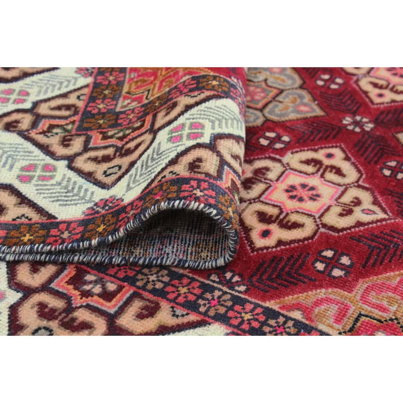 Fine Vintage Distressed Vesile Burgundy/Ivory Rug - 6'6" x 9'3"