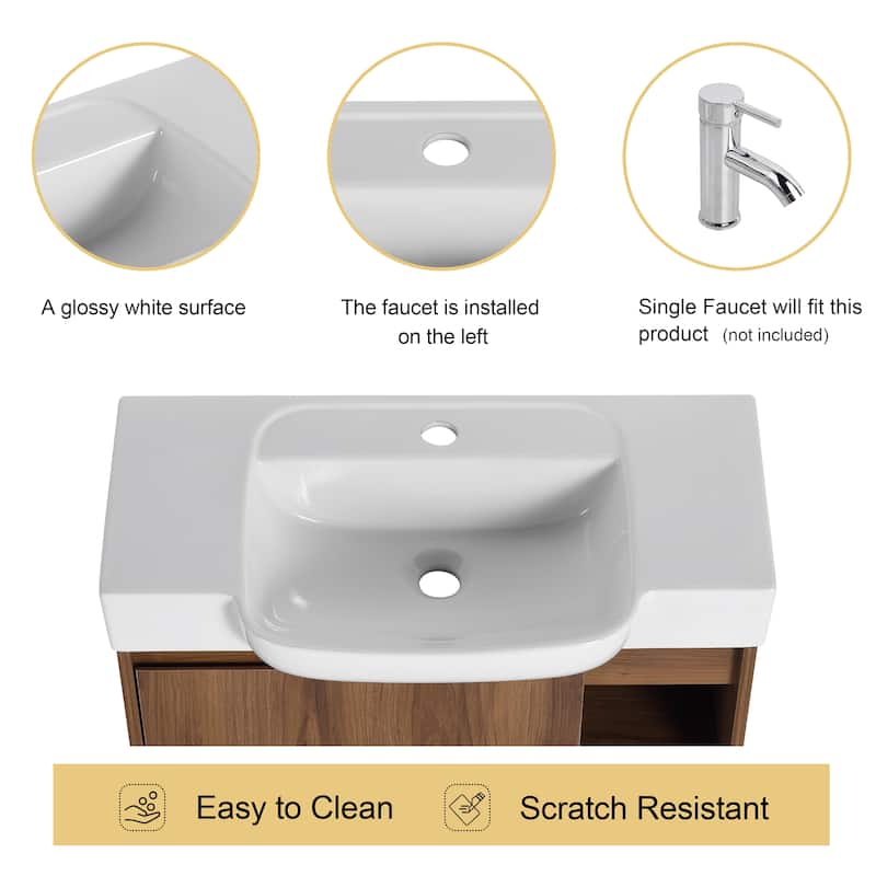 Malwee 24"/28" Floating Bathroom Vanity,Wall Mounted Bathroom Vanity with Ceramic Sink and Soft Close Door