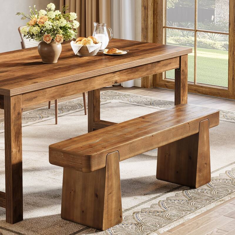 47 Inch Solid Wood Entryway Bench with Storage Shelf, 2 Tier Shoe Rack, Indoor Rustic Hallway Bench for Dining Room, Bedroom