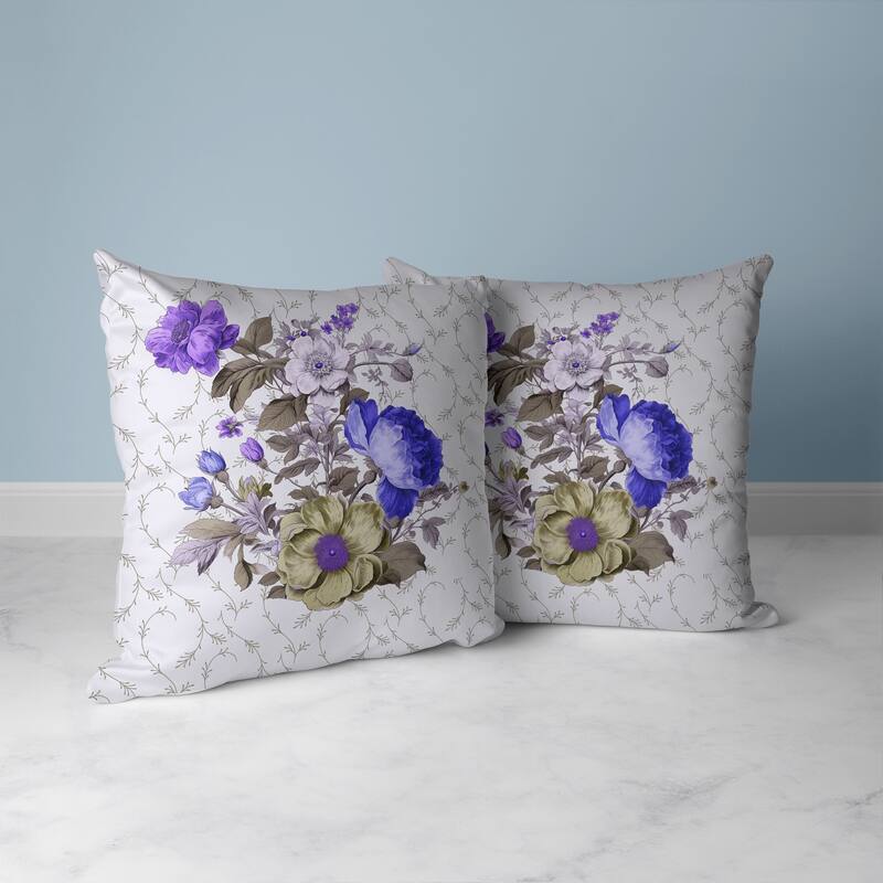 Flower and Knop Faux Suede Reversible Throw Pillow Brown and Blue