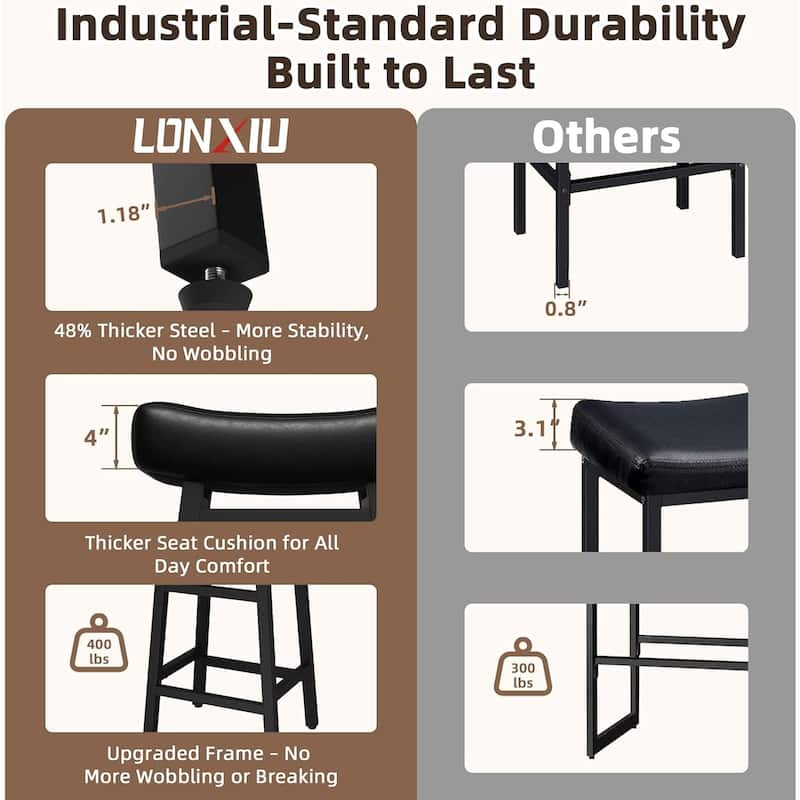 XINMICS 24 Inches Bar Stools, Saddle Kitchen Stools with PU Leather Cushion Counter Height Barstools for Kitchen Dining Cafe