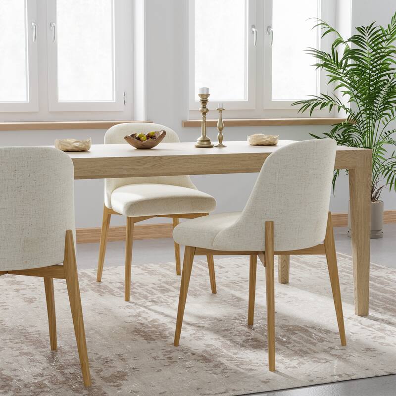 2Pcs Dining Chairs Modern Fabric Upholstered Kitchen Side Chairs with Natural Wood Legs Comfy Armless Side Chair