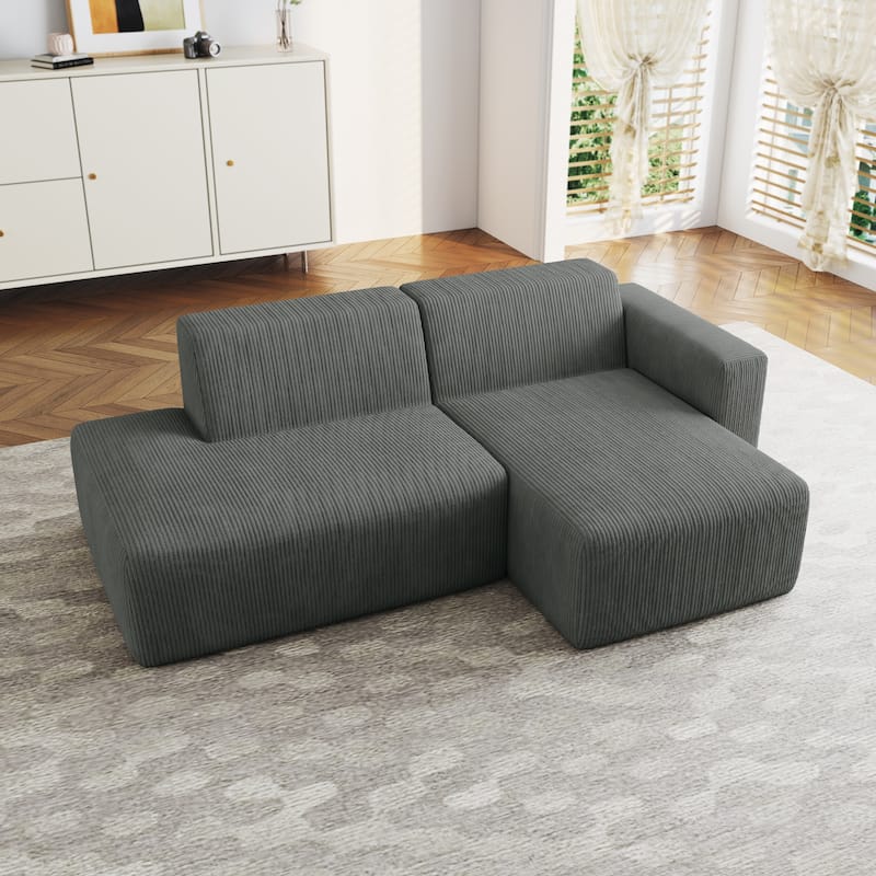 Modern Corduroy Non-Assembly L-Shaped Sectional Sofa Couch with Chaise