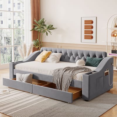 Twin Size Daybed with Storage Armrests & USB Port