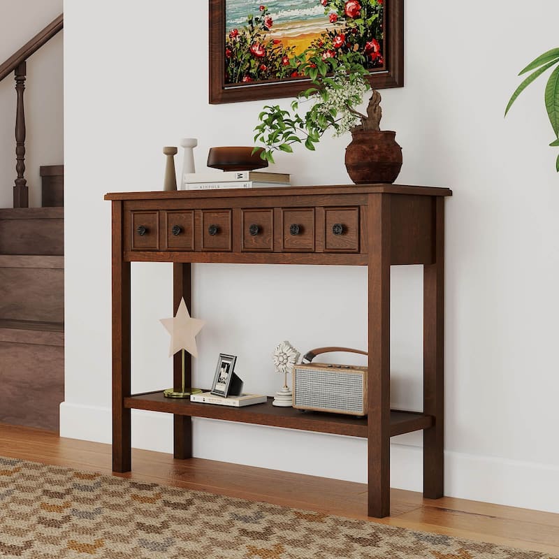 Costway Console Table 38" Narrow Accent Sofa Table with 2 Drawers & - Espresso - See Details