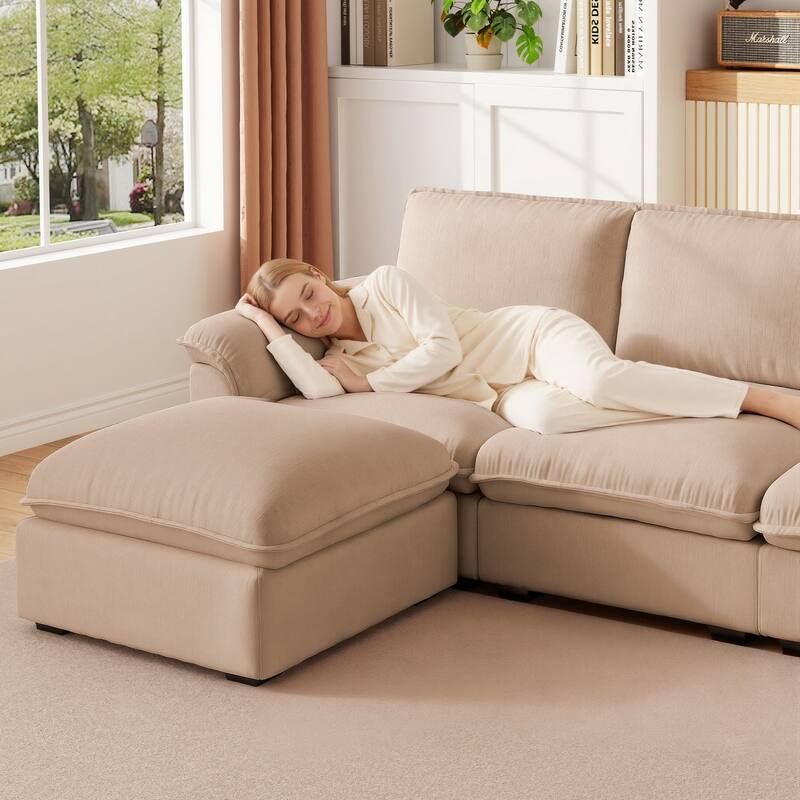 102" L-Shaped Chenille Sectional Sofa with Movable Ottoman