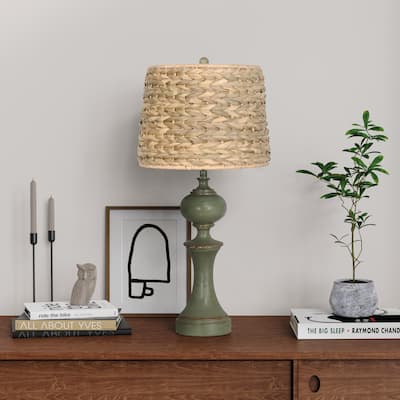 Poly Rattan Table Lamp with Weaved Grass Shade