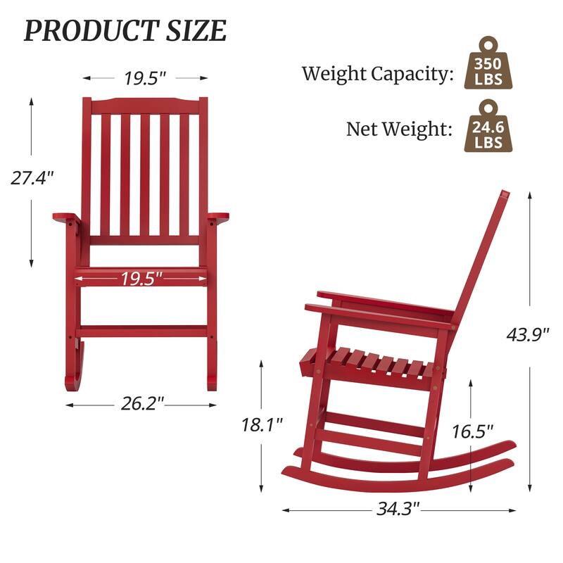 Acacia Wood Outdoor Rocking Chair, Traditional Porch Outdoor Rocker Chairs with Slatted - 43" H