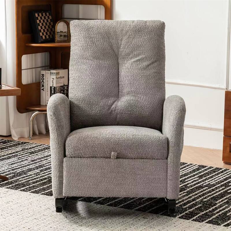 High Back Wood Rocking Chair with Footrest and Side Storage Pocket - Gray