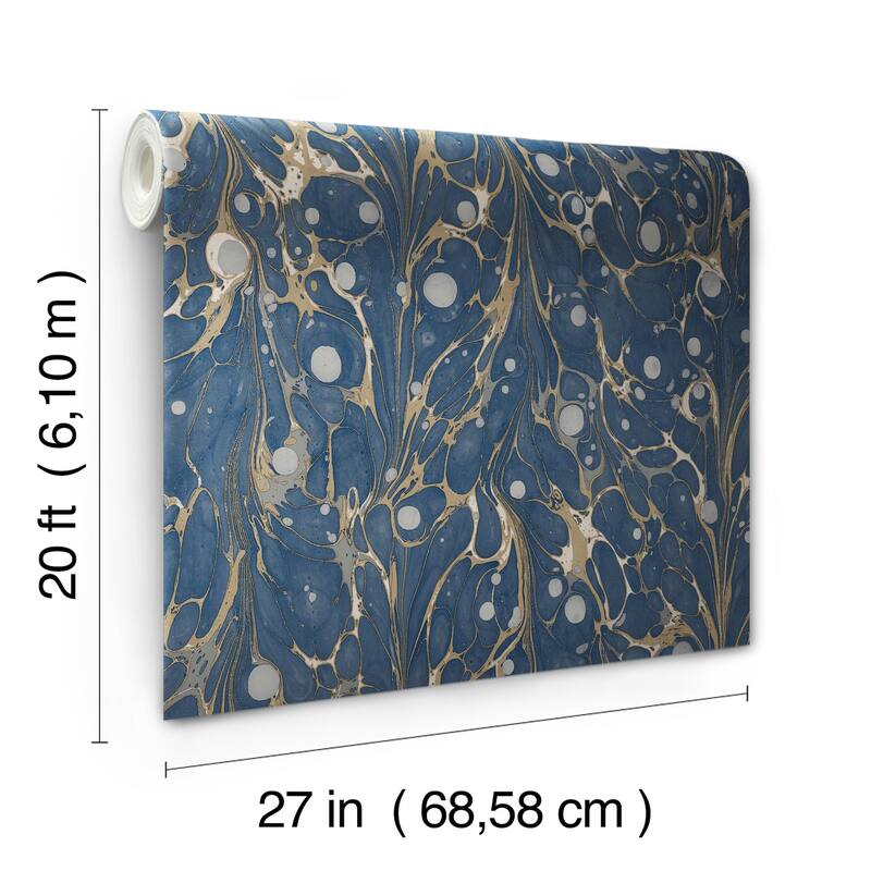 York Wallcoverings Navy Marbled Endpaper Peel and Stick Wallpaper - On