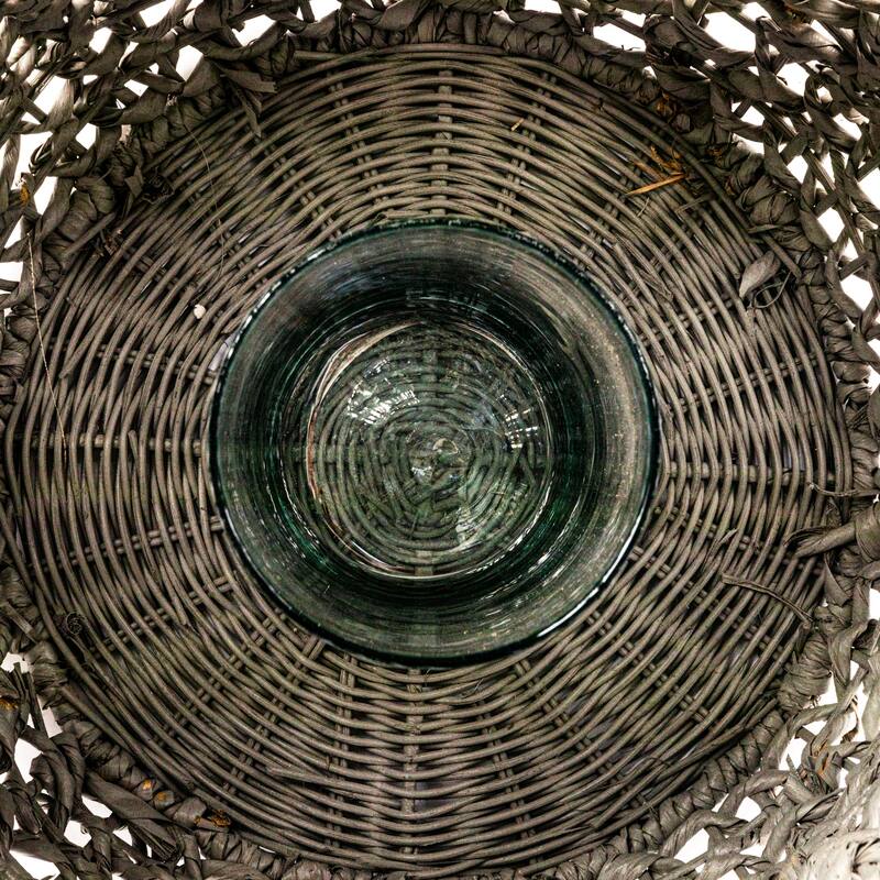 Whitewashed Woven Water Hyacinth Lantern with Glass Insert