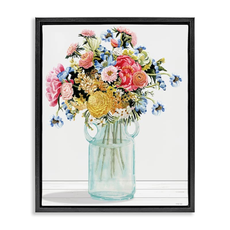 Stupell Country Classic Bouquet Framed Floater Canvas Wall Art Design By Cindy Jacobs - 25 x 31 - Black