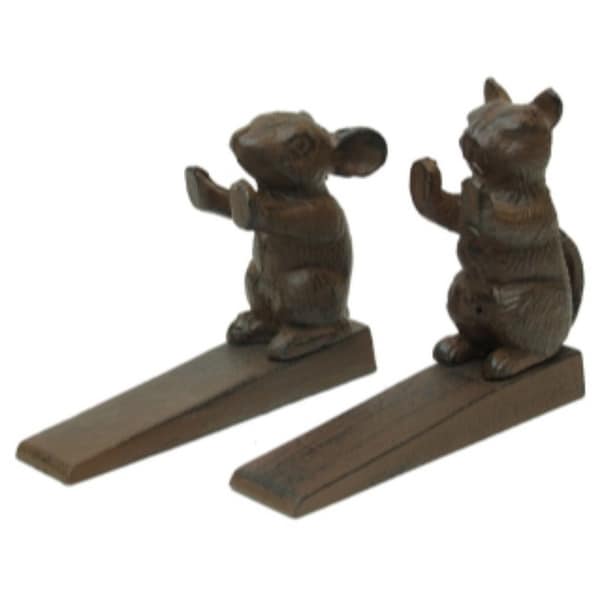 Set of 2 Cast Iron Cat & Mouse Door Wedges