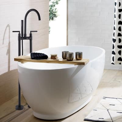 46"H Solid Brass 2-Handle Floor Mounted Tub Faucet with Diverter and Handheld Shower