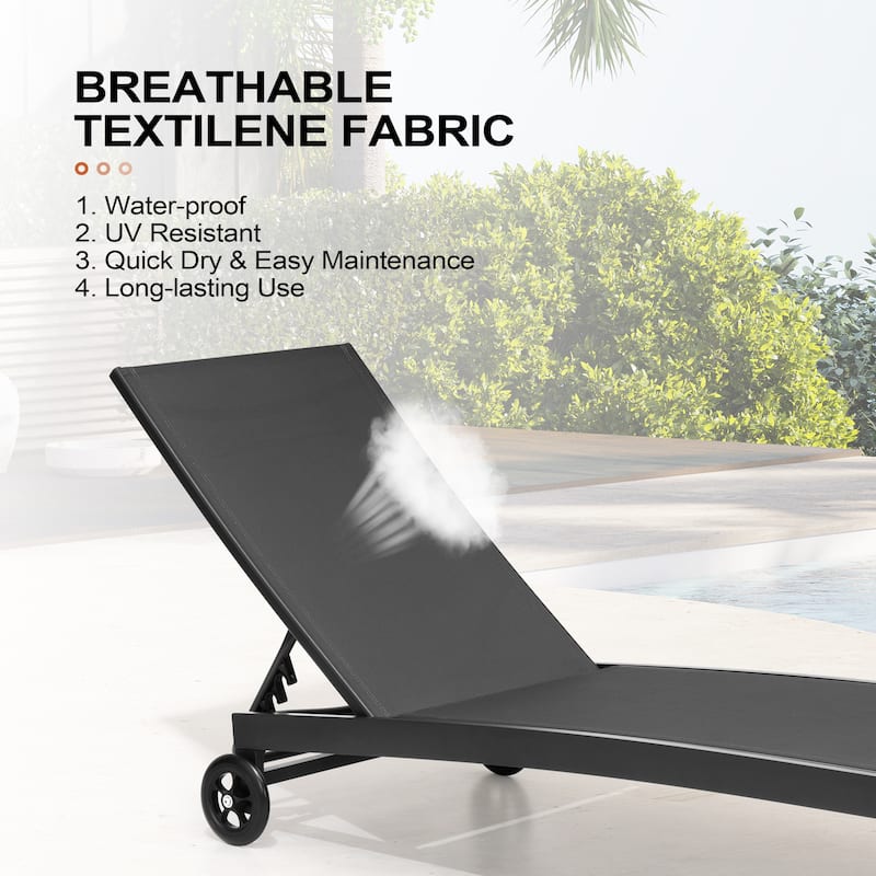 Outdoor Adjustable Chaise Lounge Chairs with Wheels Aluminum Sun Lounger