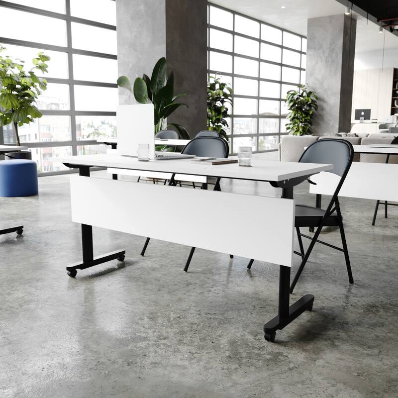 Commercial Nesting Flip Training Table with Steel Frame and T-Legs - 23.5"W x 60"D x 30"H