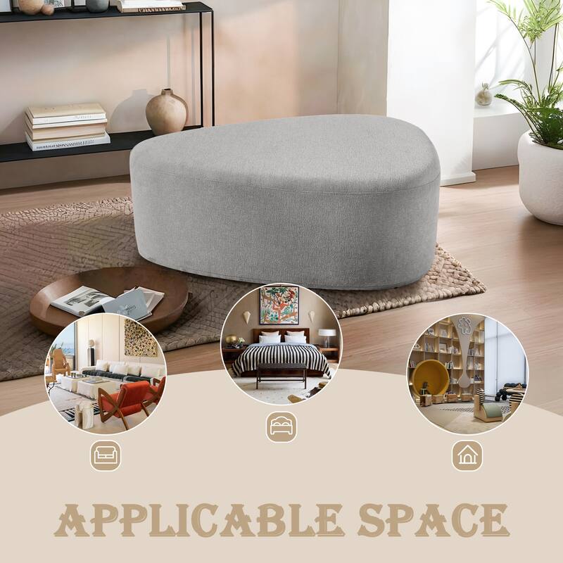 43" Rounded Triangle Upholstered Ottoman, Oversize Fabric Ottoman Footstool