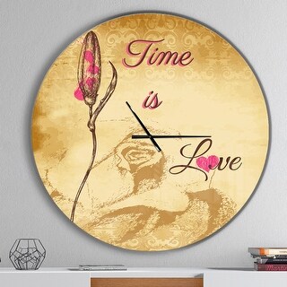 Designart 'Time is Love Vintage Flower' Oversized Quote Wall CLock