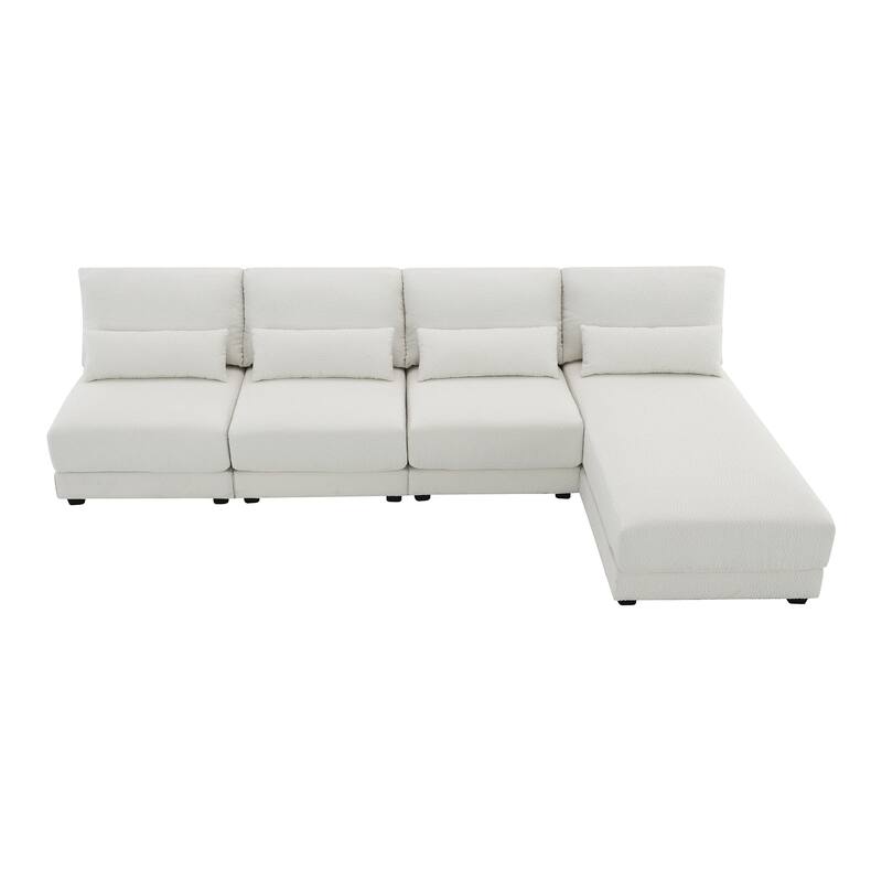 120" L-Shaped 4 Seater Sectional Sofa with Reversible Chaise and 4 Waist Pillow, Armless Design for Space-Saving Comfort