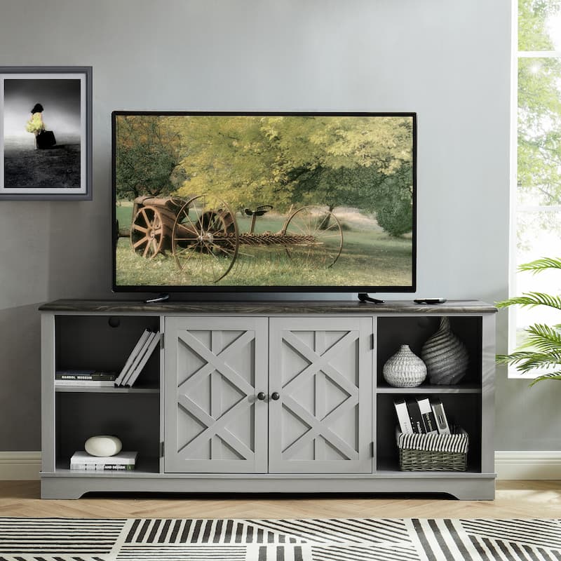 70-inch Extra-Wide Rustic TV Stand for 80" TVs - Natural Wood Finish - Grey