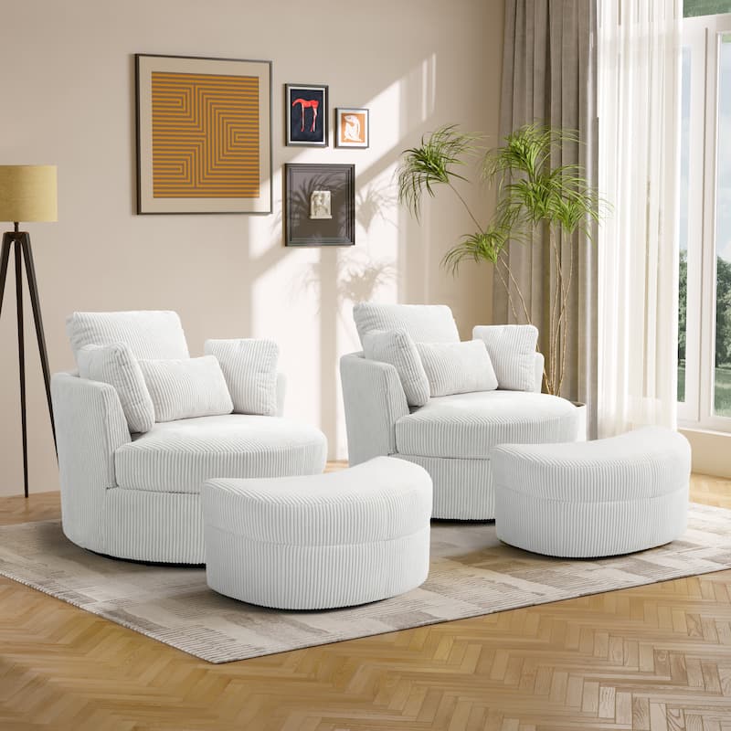 Upholstered Swivel Accent Barrel Chair And Storage Ottoman Sets