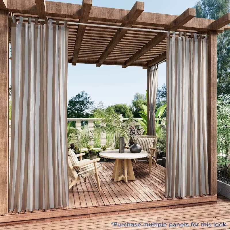 Stripe Outdoor UV Protected Privacy Tab Top Panel - 52"Wx84"L - Khaki