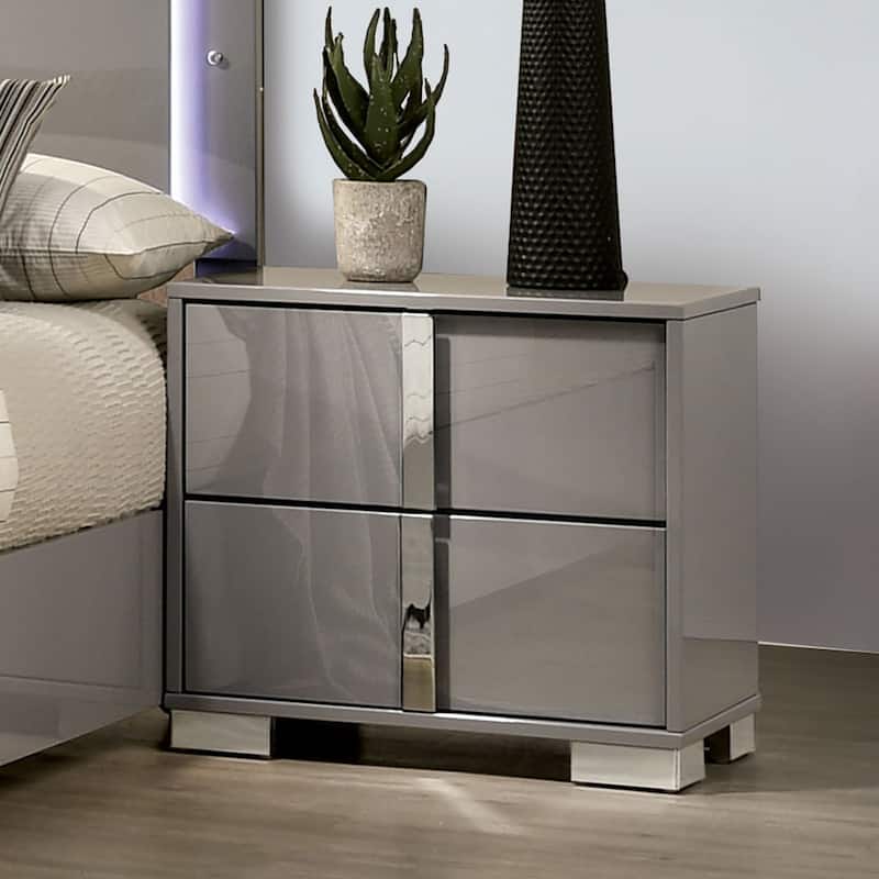 Bedroom Nightstand with 2 Drawers, Sofa Side Table with Vertical Handles, Decorative Table with Metal Chrome Legs - taupe