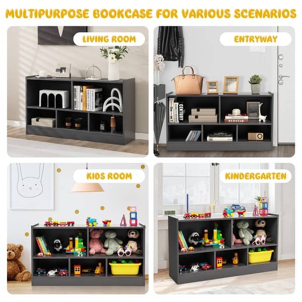Costway Kids 2-Shelf Bookcase 5-Cube Wood Toy Storage Cabinet - On
