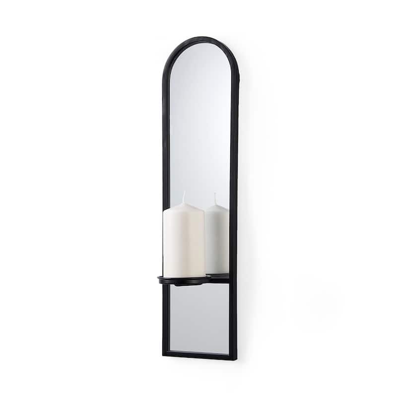 Evianna 7L x 7W x 25H Mirrored W/Black Metal Frame Wall Candle Holder - 7.2L x 6.5W x 25.2H - 7.2L x 6.5W x 25.2H - Black