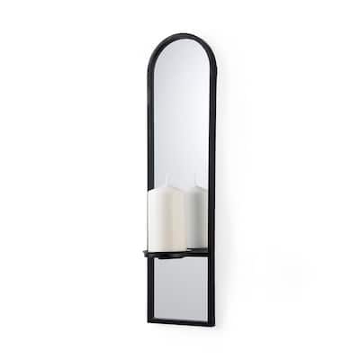 Evianna 7L x 7W x 25H Mirrored W/Black Metal Frame Wall Candle Holder - 7.2L x 6.5W x 25.2H