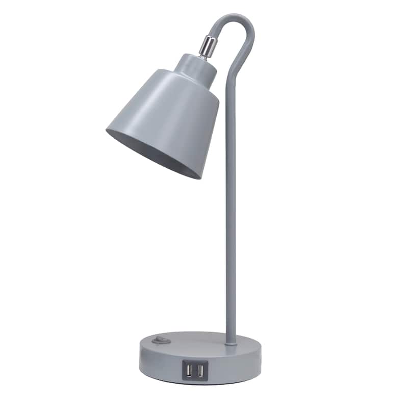 Modern Metal Desk Lamp with Dual USB Charging Ports Adjustable Arm Multiple Colors - 7.28” x 5.60” x 16” - Gray