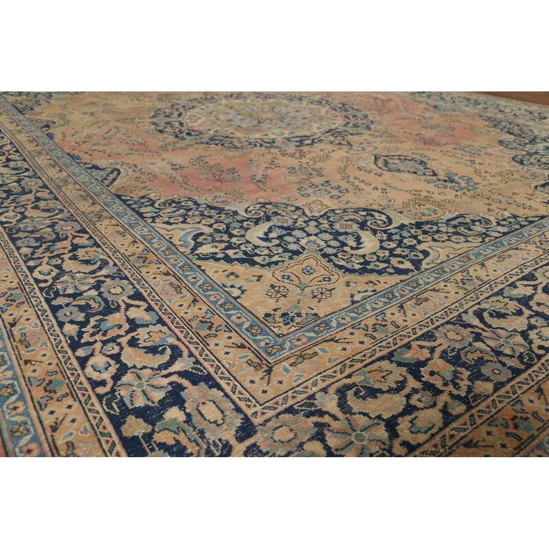 Traditional Mashad Persian Vintage Area Rug Hand-Knotted Wool Carpet - 9'5"x 12'5"