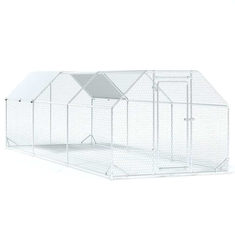 BOSSIN Large Metal Chicken Coop Walk-in Poultry Cage Hen Run House with Waterproof for Outdoor Backyard Farm Use